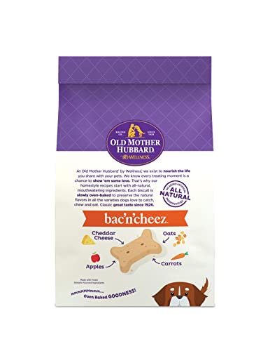 Old Mother Hubbard by Wellness Classic Bac'N'Cheez Natural Dog Treats, Crunchy Oven-Baked Biscuits, Ideal for Training, Large Size, 3.3 pound bag