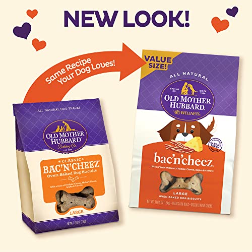 Old Mother Hubbard by Wellness Classic Bac'N'Cheez Natural Dog Treats, Crunchy Oven-Baked Biscuits, Ideal for Training, Large Size, 3.3 pound bag