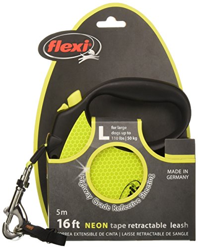 FLEXI Neon Retractable Dog Leash (Tape), 16 ft, Large, Black/Neon