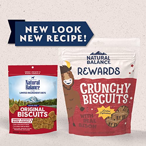 Natural Balance Limited Ingredient Rewards Crunchy Biscuits, Grain-Free Dog Treats for Adult Dogs of All Breeds, Sweet Potato & Bison Recipe, 14 Ounce (Pack of 1)