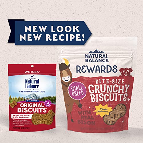 Natural Balance Limited Ingredient Rewards Crunchy Biscuits, Bite-Size Grain-Free Dog Treats for Small-Breed Adult Dogs, Sweet Potato & Bison Recipe, 8 Ounce (Pack of 1)