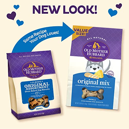 Old Mother Hubbard by Wellness Classic Original Mix Natural Dog Treats, Crunchy Oven-Baked Biscuits, Ideal for Training, Small Size, 3.5 pound bag