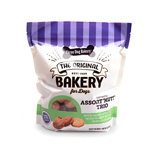 Three Dog Bakery "Mutt" Assortment Oats Applesauce Peanut & Vanilla Flavor Cookies (1 Pack), 2 lb