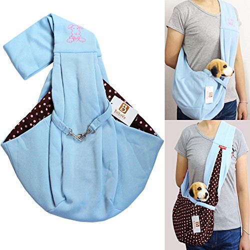 i'Pet Hands-Free Reversible Small Dog Cat Sling Carrier Bag Travel Tote Soft Comfortable Puppy Kitty Rabbit Double-Sided Pouch Shoulder Carry Tote Handbag (Blue)