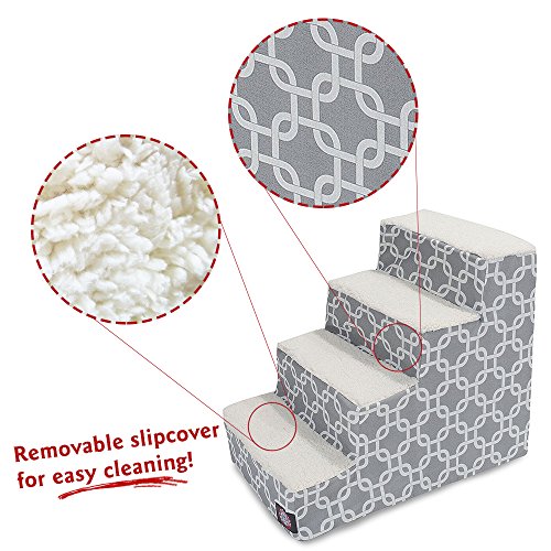 Majestic Pet Portable Pet Stairs | Soft Sherpa Steps Foam Feeling | Steps for Dogs & Cats | Dog & Cat Ramp | Perfect for Bed & Sofa | Indoor Only | Max Weight: up to 250 Lbs, 4 Step, Links Gray