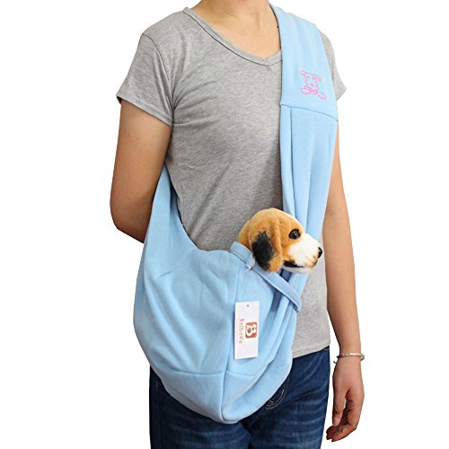 i'Pet Hands-Free Reversible Small Dog Cat Sling Carrier Bag Travel Tote Soft Comfortable Puppy Kitty Rabbit Double-Sided Pouch Shoulder Carry Tote Handbag (Blue)