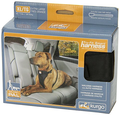 Kurgo Dog Harness | Pet Walking Harness | Extra Large | Black | No Pull Harness Front Clip Feature for Training Included | Car Seat Belt | Tru-Fit Quick Release Style