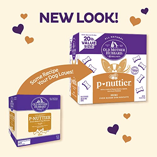 Old Mother Hubbard by Wellness Classic P-Nuttier Natural Dog Treats, Crunchy Oven-Baked Biscuits, Ideal for Training, Mini Size, 20 Pound Box