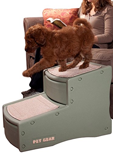 Pet Gear Easy Step II Pet Stairs, 2 Step for Cats/Dogs up to 150 Pounds, Portable, Removable Washable Carpet Tread, 2-Step, Sage, 22.5x16x16 Inch (Pack of 1) (PG9720SG)