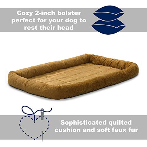 MidWest Bolster Pet Bed for Dogs & Cats 24L-Inch Cinnamon Cat Bed w/ Comfortable Bolster | Ideal for Small Dog Breeds & Fits a 24-Inch Dog Crate | Easy Maintenance Machine Wash & Dry | 1-Year Warranty