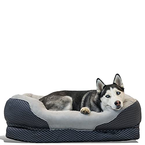 BarksBar Large Gray Orthopedic Dog Bed - 40 x 30 inches - Snuggly Sleeper with Nonslip Orthopedic Foam