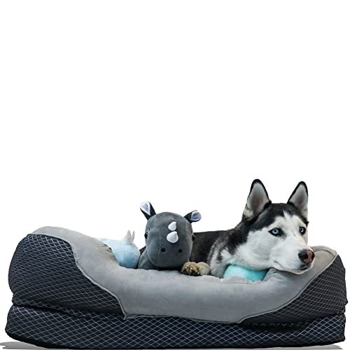 BarksBar Large Gray Orthopedic Dog Bed - 40 x 30 inches - Snuggly Sleeper with Nonslip Orthopedic Foam
