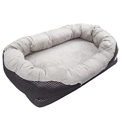 BarksBar Large Gray Orthopedic Dog Bed - 40 x 30 inches - Snuggly Sleeper with Nonslip Orthopedic Foam