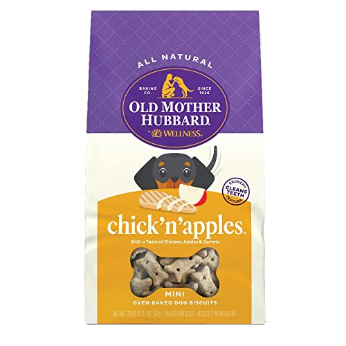 Old Mother Hubbard by Wellness Classic Chick'N'Apples Natural Dog Treats, Crunchy Oven-Baked Biscuits, Ideal for Training, Mini Size, 20 ounce bag