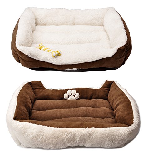 long rich Rectangle Pets Bed with Dog Paw Embroidery, Chocolate, 27 * 21 inches (HCT REC-006), Brown