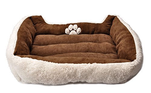 long rich Rectangle Pets Bed with Dog Paw Embroidery, Chocolate, 27 * 21 inches (HCT REC-006), Brown