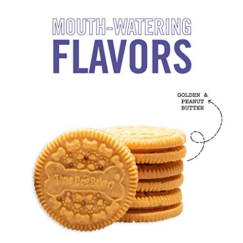 Three Dog Bakery Classic Cremes Baked Dog Treats, Golden with Peanut Butter Filling, 13 oz,Brown,310077