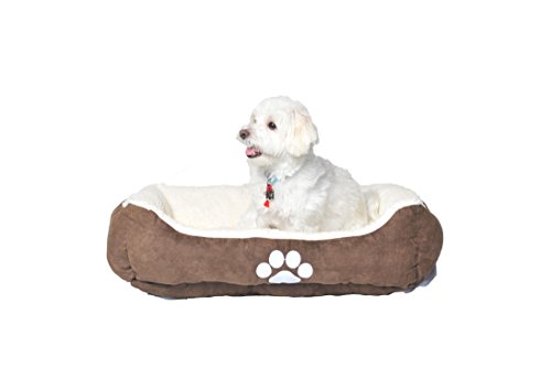 long rich Rectangle Pets Bed with Dog Paw Embroidery, Chocolate, 27 * 21 inches (HCT REC-006), Brown