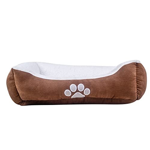 long rich Rectangle Pets Bed with Dog Paw Embroidery, Chocolate, 27 * 21 inches (HCT REC-006), Brown