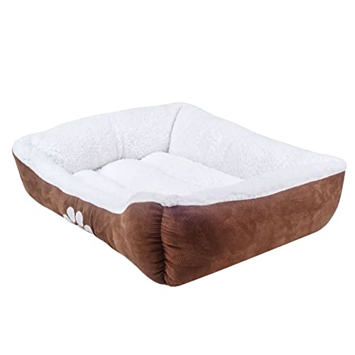 long rich Rectangle Pets Bed with Dog Paw Embroidery, Chocolate, 27 * 21 inches (HCT REC-006), Brown
