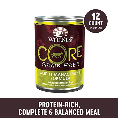 Wellness CORE Natural Wet Grain Free Canned Weight Management Dog Food, 12.5-Ounce Can (Pack of 12)