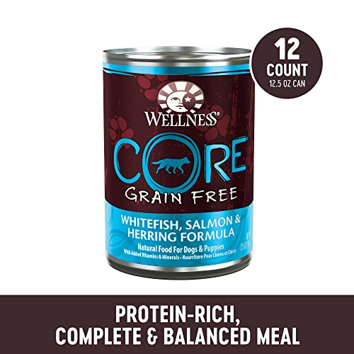 Wellness CORE Natural Wet Grain Free Canned Dog Food, Whitefish, Salmon & Herring, 12.5-Ounce Can (Pack of 12)