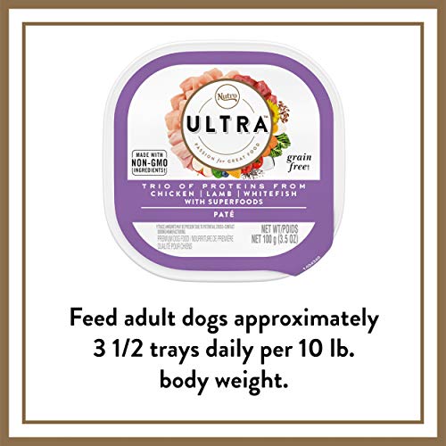 NUTRO ULTRA Adult Grain Free Soft Wet Dog Food, Trio of Proteins Chicken, Lamb & Whitefish with Superfoods Paté, (24) 3.5 oz. Trays