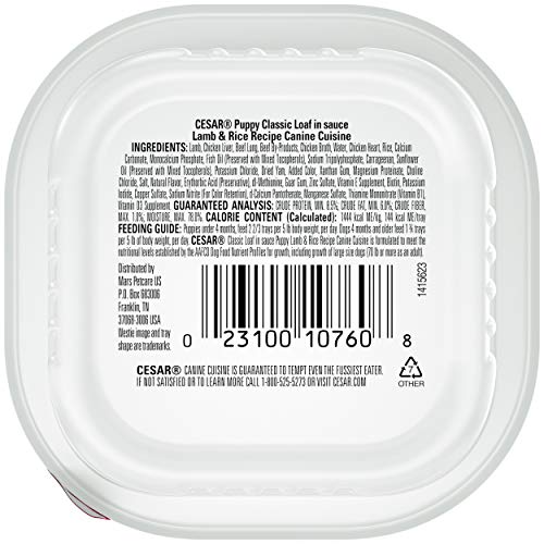 CESAR Puppy Soft Wet Dog Food Classic Loaf in Sauce Lamb and Rice Recipe, (24) 3.5 oz. Easy Peel Trays