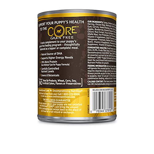 Wellness CORE Natural Wet Canned Grain Free Puppy Food,Turkey, Chicken & Herring, 12.5-Ounce Can (Pack of 12)