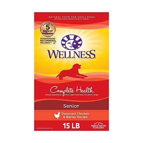 Wellness Complete Health Senior Dry Dog Food with Grains, Chicken & Barley, 15-Pound Bag