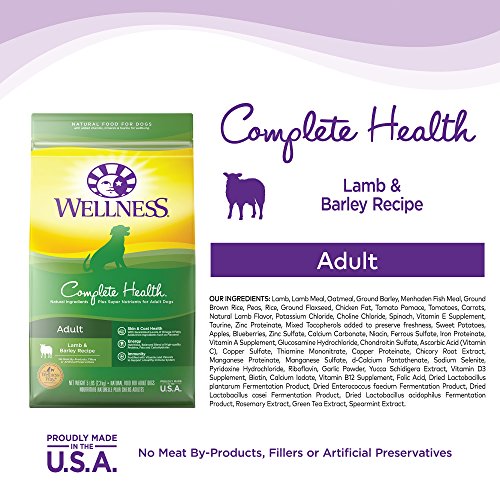 Wellness Complete Health Natural Dry Dog Food, Lamb & Barley, 15-Pound Bag