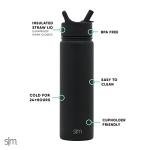 Midnight Black 22oz Insulated Water Bottle with Straw
