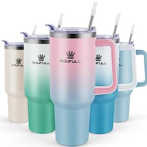 40 oz PinkBlue Insulated Tumbler with Straw