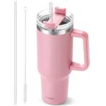 40 oz Pink Insulated Tumbler with Handle and Straw