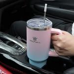 40 oz PinkBlue Insulated Tumbler with Straw