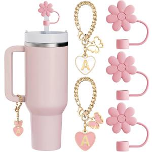 5PCS Straw Cover Caps and Letter Charms for Tumblers
