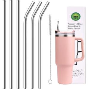 Reusable Stainless Steel Straws with Cleaning Brush, 6 Pack