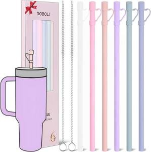 6 Silicone Straws with Covers for Stanley Tumblers