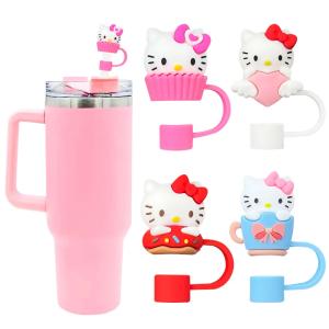 4Pcs 10mm HelloKitty Straw Cover Cap Dust-Proof Reusable Straw Tips Lids for Stanley Cup Leak-proof  Dust Proof Straws Cover