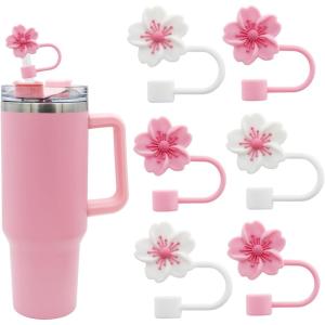 Flower Design Straw Covers Toppers Silicone Accessories for Stanley Cups 30&40 Oz Tumbler with Handle Reusable Straw Caps Tips