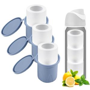 3pcs Ice Cube Tray for Owala FreeSip Water Bottle 24/32/40oz, Silicone Water Bottle Ice Cube Tray with Lids Accessories Easy Fill and Release for Chilling Cocktails Whiskey Drinks Juice Coffee(Blue)