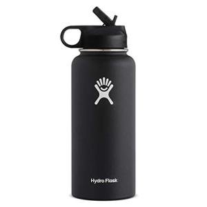 Hydro Flask Vacuum Insulated Stainless Steel Water Bottle Wide Mouth with Straw Lid (Black, 32-Ounce)