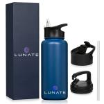 LUNATE 32oz Wide Mouth Water Bottle with 3 Lids