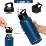 LUNATE 32oz Wide Mouth Water Bottle with 3 Lids