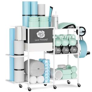 Yoga Mat Storage Rack on Wheels for Home Gym