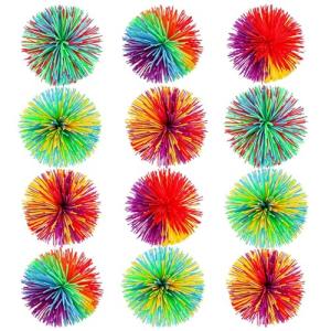 Monkey Stringy Balls Rainbow Pom - Leinuosen 12 Pieces 
