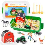 Farm Animals Sensory Bin with Tractor and Sand