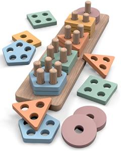 Wooden Shape Sorter and Stacking Puzzle Toy