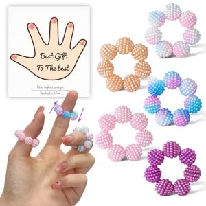 5 Pack Colorful Spiky Bead Fidget Rings