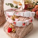 Pink Strawberry Cat Collars with Heart Pendants, 2 Pack